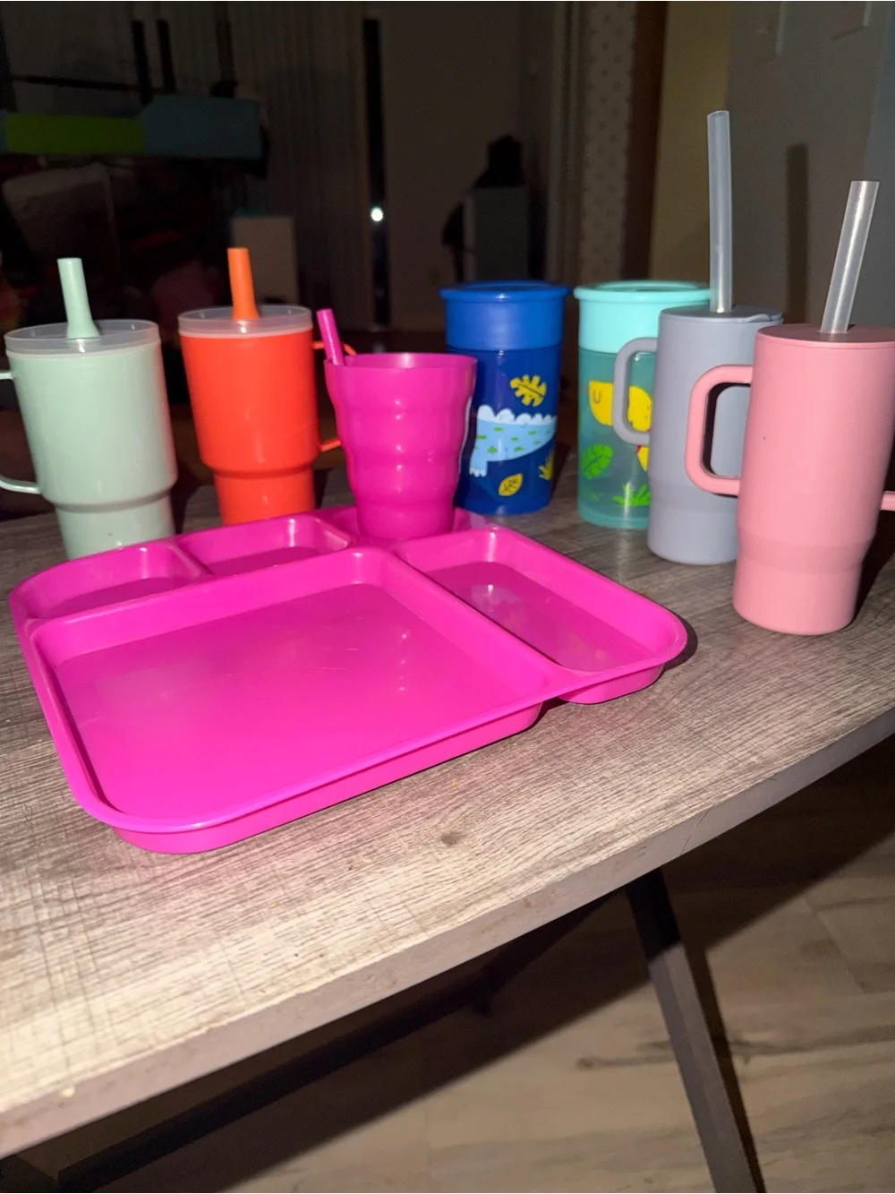 Bright Pink Silicone Section Plate with Matching Pink Cups - Unbranded